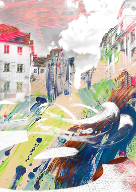 Abstract Cityscape with Bold Brushstrokes