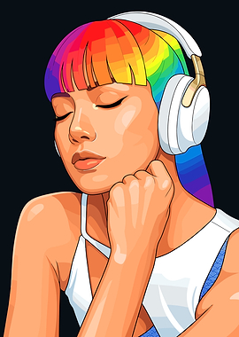 Lisa with Rainbow Hair Listening to Music