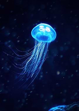 Bioluminescent Jellyfish in Deep Blue Sea