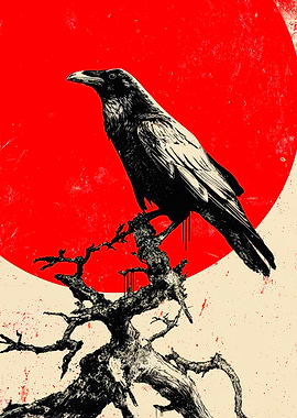 Macabre Raven Red Moon Grunge