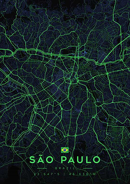 Sao Paulo City Map Art