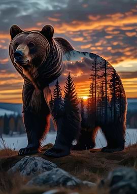 Bear with Forest Sunset Overlay
