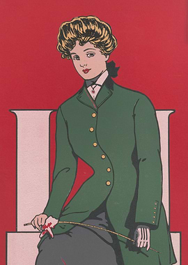 Woman in green riding jacket with whip