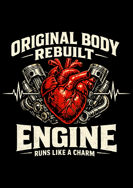 Original Body Rebuilt Poster, Heart Engine Art, Mechanical Anatomy Wall Print