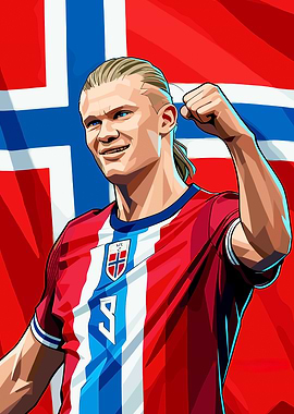 Erling Haaland celebrating with Norway flag