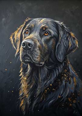 Black Dog Portrait with Gold Accents