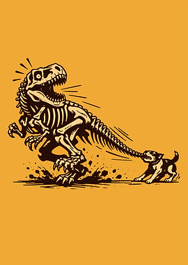 Dog Pulling Dinosaur Skeleton