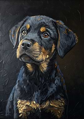 Rottweiler Puppy Portrait Painting