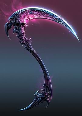 Fantasy Scythe with Skull and Pink Glow
