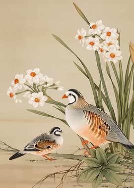 Two Birds and Daffodils Painting