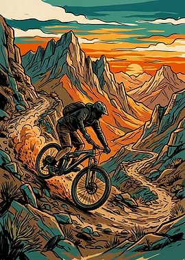 Vintage Mountain Biker at Sunset Design