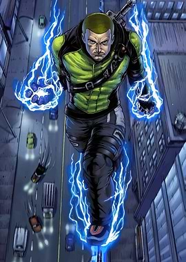 Superhero with Electric Powers in City
