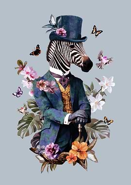 Dapper Zebra in Top Hat and Suit