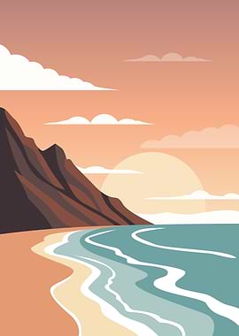 Minimalist Beach Sunset Landscape