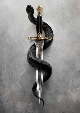 Black Snake Wrapped Around Ornate Dagger