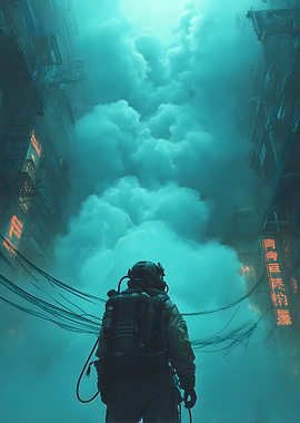 Astronaut in a Cyberpunk City