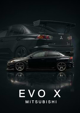 black Mitsubishi Lancer Evolution X art poster