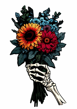 Skeleton Hand Holding Flowers