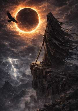 Grim Reaper on Cliff During Eclipse