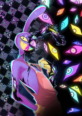 Digital Circus Rabbit Character with Many Eyes