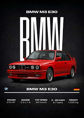 Red BMW M3 E30 legend Poster