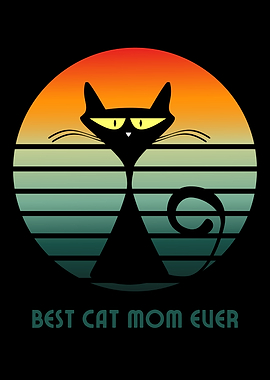 Best Cat Mom Ever Retro Sunset