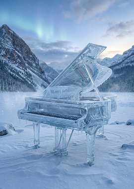 Ice Piano Under Aurora Borealis