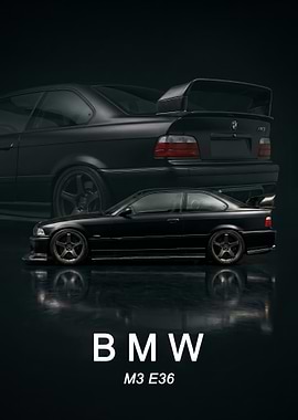 black BMW M3 E36 art Poster