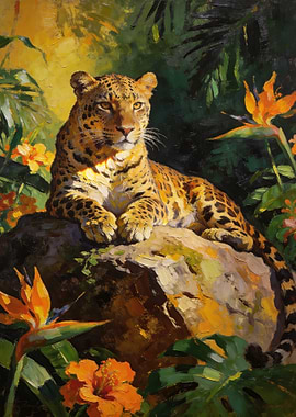 Leopard Resting in Tropical Jungle