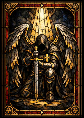Stained Glass Angel Knight Kneeling