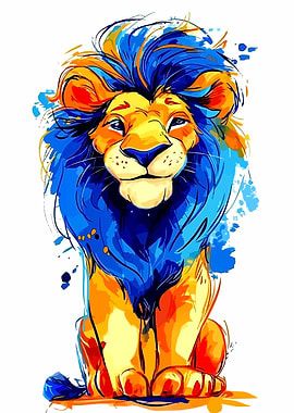 Vibrant Watercolor Lion Portrait