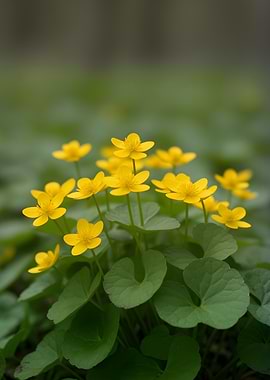 Yellow Marsh Marigolds in Bloom