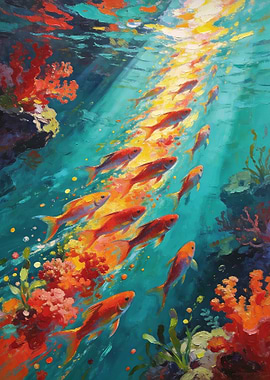 School of Fish in Coral Reef