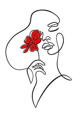 One Line Art Woman with Red Flower