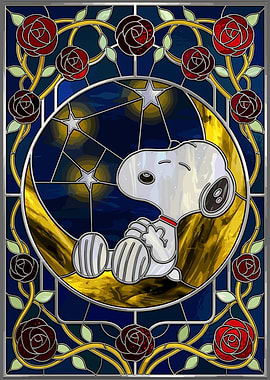 Snoopy on Moon Stained Glass