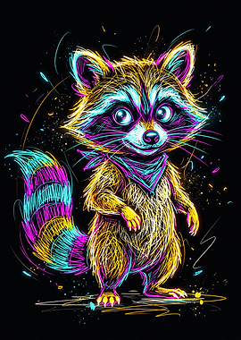 Standing Neon Raccoon Digital Art