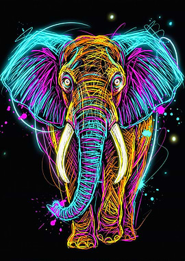 Forward Facing Neon Elephant Art