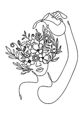 Woman with Flowers Line Art