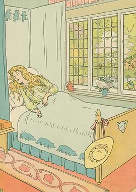 Girl Sleeping in Bed with Teddy Bears