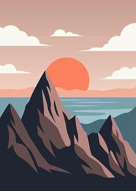 Minimalist Mountain Sunset Over Water