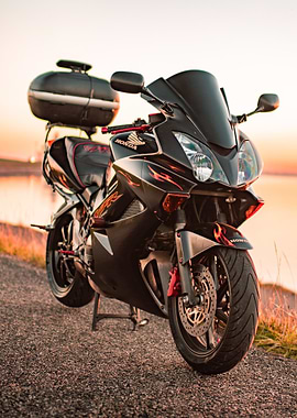 Black Honda VFR800 at Sunset