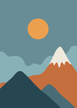 Minimalist Mountain Landscape with Sun