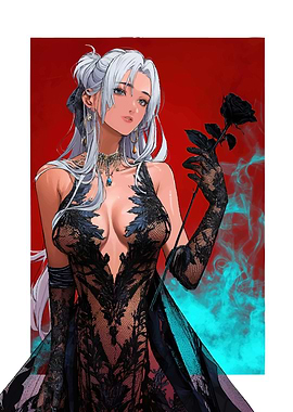 Elegant Woman with Black Rose