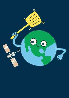 Funny Earth Poster, Space Cartoon Wall Art, Cute Planet Character Print
