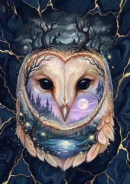 Enchanted Owl Landscape Painting