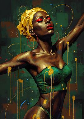 Vibrant Portrait of a Woman in Gold and Green