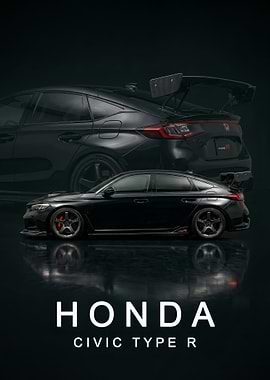 black Honda Civic Type R art Poster