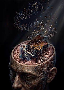 Man Playing Piano Inside Brain