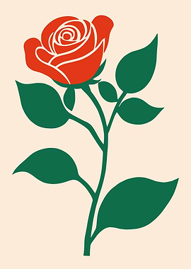 Red Rose with Green Leaves