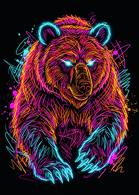 Powerful Electric Neon Bear Art